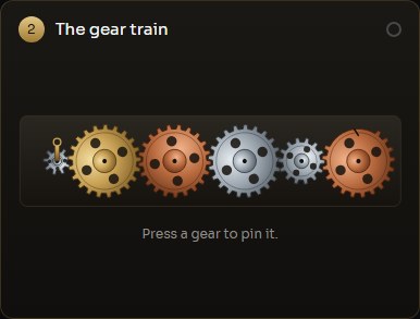 A train of brass, steel and copper gears of different sizes turned by a crank